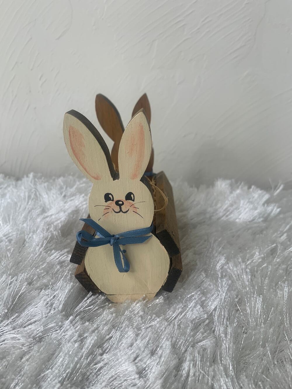 Easter Bunny Wood Primitive Holder  4 x 4.25"